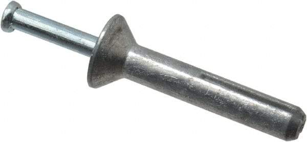 Powers Fasteners - 1/4" Diam, 1/4" Drill, 1-1/2" OAL, 7/8" Min Embedment Hammer Drive Concrete Anchor - Steel (Drive Pin)/Zamac Alloy (Body), Zinc-Plated Finish, Flat Head - USA Tool & Supply