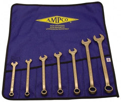 Ampco - 7 Piece, 8mm to 22mm, 12 Point Combination Wrench Set - Metric Measurement Standard, Aluminum Bronze Finish, Comes in Roll-Up Pouch - USA Tool & Supply