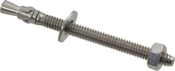 Powers Fasteners - 1/4" Diam, 1/4" Drill, 3-1/4" OAL, 1-1/4" Min Embedment Wedge Expansion Concrete Anchor - 304 Stainless Steel, Hex Nut Head, Hex Drive, 2-1/4" Thread Length - USA Tool & Supply