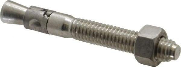 Powers Fasteners - 3/8" Diam, 3/8" Drill, 3" OAL, 1-1/4" Min Embedment Wedge Expansion Concrete Anchor - 304 Stainless Steel, Hex Nut Head, Hex Drive, 1-7/8" Thread Length - USA Tool & Supply