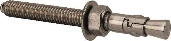 Powers Fasteners - 3/8" Diam, 3/8" Drill, 3-3/4" OAL, 1-5/8" Min Embedment Wedge Expansion Concrete Anchor - 304 Stainless Steel, Hex Nut Head, Hex Drive, 2-5/8" Thread Length - USA Tool & Supply