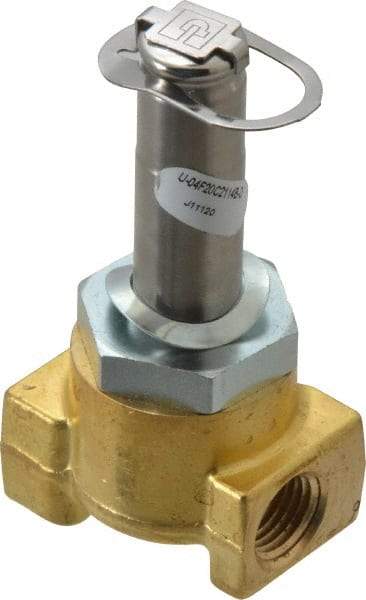 Parker - 1/4" Port, Two Way, Direct Acting, Brass Solenoid Valve - Normally Closed, 100 Max PSI, NBR Seal - USA Tool & Supply