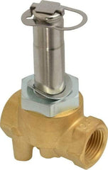 Parker - 3/8" Port, Two Way, Direct Acting, Brass Solenoid Valve - Normally Closed, 150 Max PSI, NBR Seal - USA Tool & Supply