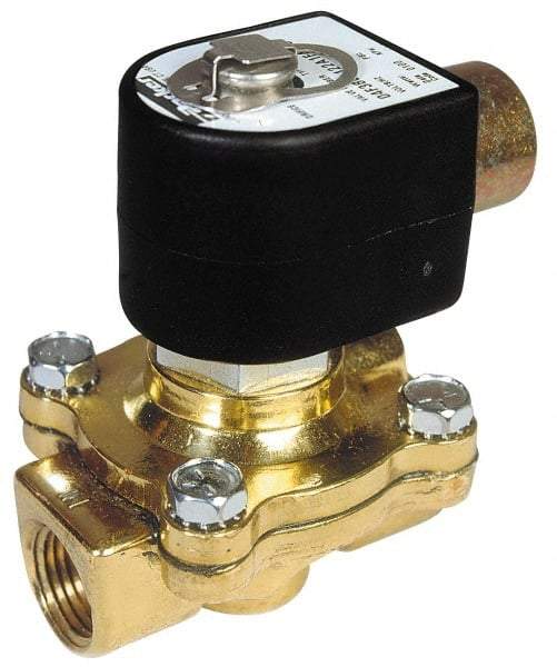 Parker - 1" Port, Two Way, Piloted Diaphragm, Brass Solenoid Valve - Normally Open, 125 Max PSI, NBR Seal - USA Tool & Supply