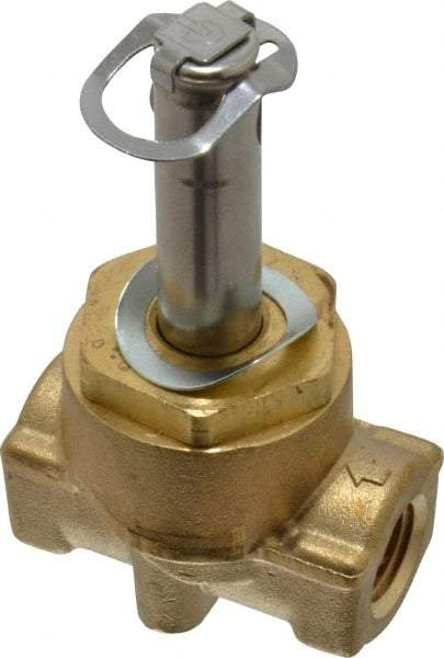 Parker - 1/4" Port, Two Way, Piloted Diaphragm, Brass Solenoid Valve - Normally Closed, 300 Max PSI, NBR Seal - USA Tool & Supply
