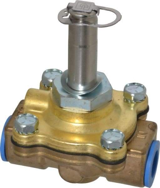Parker - 3/8" Port, Two Way, Piloted Diaphragm, Brass Solenoid Valve - Normally Closed, 150 Max PSI, NBR Seal - USA Tool & Supply