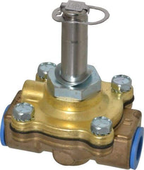 Parker - 3/8" Port, Two Way, Piloted Diaphragm, Brass Solenoid Valve - Normally Closed, 150 Max PSI, NBR Seal - USA Tool & Supply
