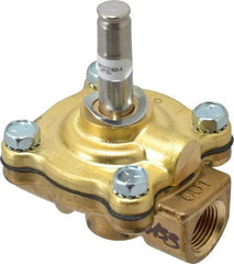 Parker - 3/8" Port, Two Way, Piloted Diaphragm, Brass Solenoid Valve - Normally Closed, 200 Max PSI, NBR Seal - USA Tool & Supply