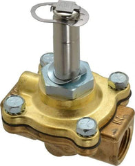 Parker - 1/2" Port, Two Way, Piloted Diaphragm, Brass Solenoid Valve - Normally Closed, 150 Max PSI, NBR Seal - USA Tool & Supply