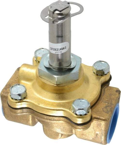 Parker - 3/4" Port, Two Way, Piloted Diaphragm, Brass Solenoid Valve - Normally Closed, 150 Max PSI, NBR Seal - USA Tool & Supply