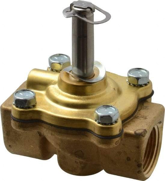 Parker - 3/4" Port, Two Way, Piloted Diaphragm, Brass Solenoid Valve - Normally Closed, 125 Max PSI, NBR Seal - USA Tool & Supply