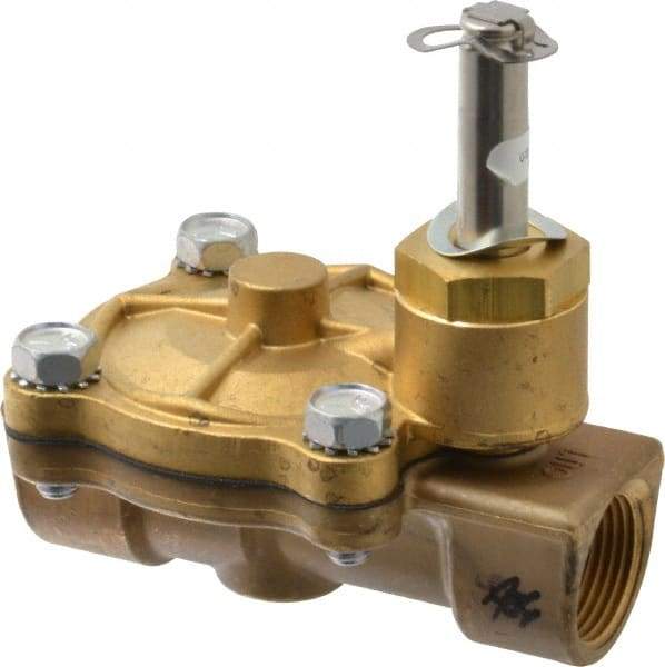 Parker - 3/4" Port, Two Way, Piloted Diaphragm, Brass Solenoid Valve - Normally Closed, 250 Max PSI, NBR Seal - USA Tool & Supply