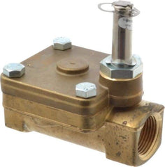 Parker - 1" Port, Two Way, Piloted Diaphragm, Brass Solenoid Valve - Normally Closed, 300 Max PSI, NBR Seal - USA Tool & Supply
