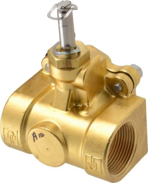 Parker - 1-1/4" Port, Two Way, Piloted Diaphragm, Brass Solenoid Valve - Normally Closed, 150 Max PSI, NBR Seal - USA Tool & Supply