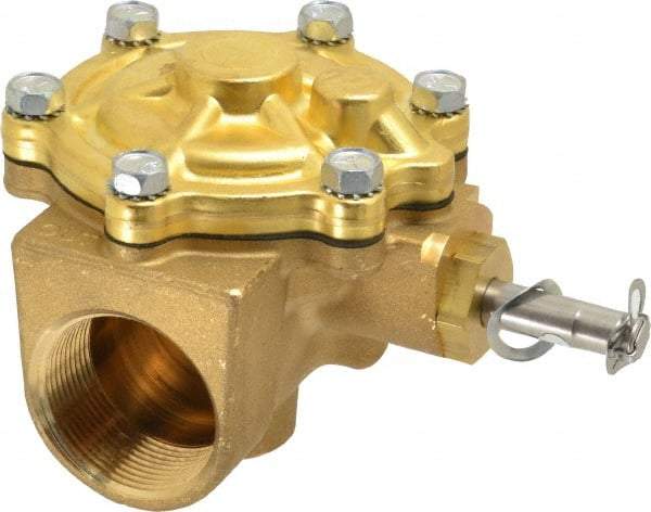 Parker - 1-1/2" Port, Two Way, Piloted Diaphragm, Brass Solenoid Valve - Normally Closed, 150 Max PSI, NBR Seal - USA Tool & Supply