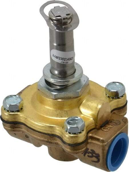 Parker - 1/2" Port, Two Way, Piloted Diaphragm, Brass Solenoid Valve - Normally Open, 150 Max PSI, NBR Seal - USA Tool & Supply