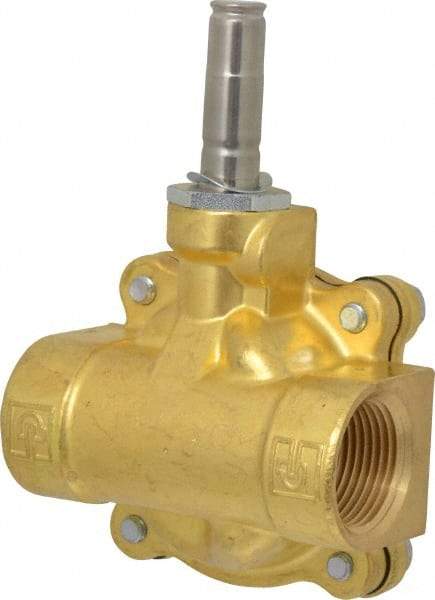Parker - 1" Port, Two Way, Piloted Diaphragm, Brass Solenoid Valve - Normally Open, 125 Max PSI, NBR Seal - USA Tool & Supply