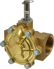 Parker - 1-1/2" Port, Two Way, Piloted Diaphragm, Brass Solenoid Valve - Normally Open, 125 Max PSI, NBR Seal - USA Tool & Supply