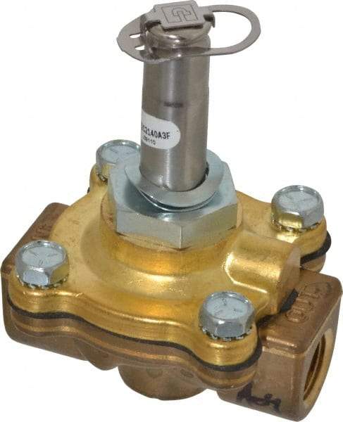 Parker - 3/8" Port, Two Way, Piloted Diaphragm, Brass Solenoid Valve - Normally Closed, 125 Max PSI, NBR Seal - USA Tool & Supply