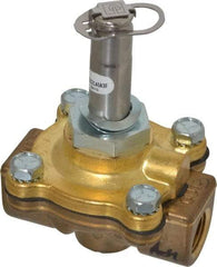 Parker - 3/8" Port, Two Way, Piloted Diaphragm, Brass Solenoid Valve - Normally Closed, 125 Max PSI, NBR Seal - USA Tool & Supply