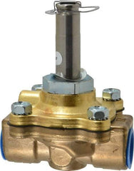 Parker - 1/2" Port, Two Way, Piloted Diaphragm, Brass Solenoid Valve - Normally Closed, 125 Max PSI, NBR Seal - USA Tool & Supply