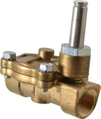 Parker - 3/4" Port, Two Way, Piloted Diaphragm, Brass Solenoid Valve - Normally Closed, 125 Max PSI, NBR Seal - USA Tool & Supply