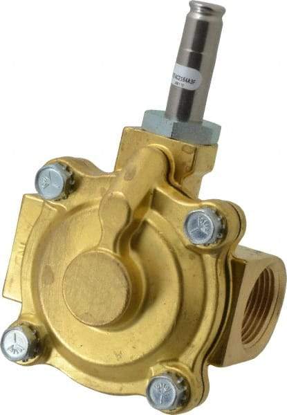 Parker - 1" Port, Two Way, Piloted Diaphragm, Brass Solenoid Valve - Normally Closed, 125 Max PSI, NBR Seal - USA Tool & Supply