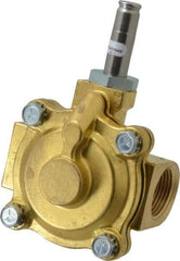 Parker - 1" Port, Two Way, Piloted Diaphragm, Brass Solenoid Valve - Normally Closed, 125 Max PSI, NBR Seal - USA Tool & Supply