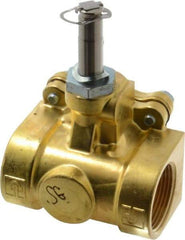 Parker - 1-1/4" Port, Two Way, Piloted Diaphragm, Brass Solenoid Valve - Normally Closed, 125 Max PSI, NBR Seal - USA Tool & Supply