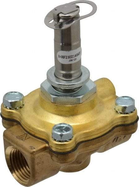 Parker - 1/2" Port, Two Way, Piloted Diaphragm, Brass Solenoid Valve - Normally Open, 125 Max PSI, NBR Seal - USA Tool & Supply