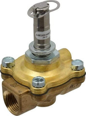 Parker - 1/2" Port, Two Way, Piloted Diaphragm, Brass Solenoid Valve - Normally Open, 125 Max PSI, NBR Seal - USA Tool & Supply
