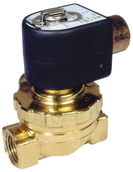 Parker - 1/2" Port, Two Way, Piloted Diaphragm, Brass Solenoid Valve - Normally Closed, 50 Max PSI, EPDM Seal - USA Tool & Supply