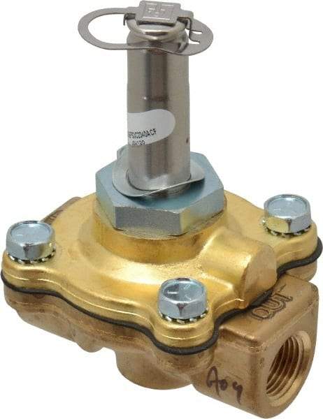 Parker - 3/8" Port, Two Way, Piloted Diaphragm, Brass Solenoid Valve - Normally Closed, 80 Max PSI, PTFE Seal - USA Tool & Supply