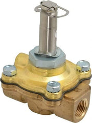 Parker - 3/8" Port, Two Way, Piloted Diaphragm, Brass Solenoid Valve - Normally Closed, 50 Max PSI, EPDM Seal - USA Tool & Supply