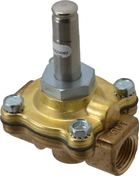 Parker - 1/2" Port, Two Way, Piloted Diaphragm, Brass Solenoid Valve - Normally Closed, 50 Max PSI, EPDM Seal - USA Tool & Supply