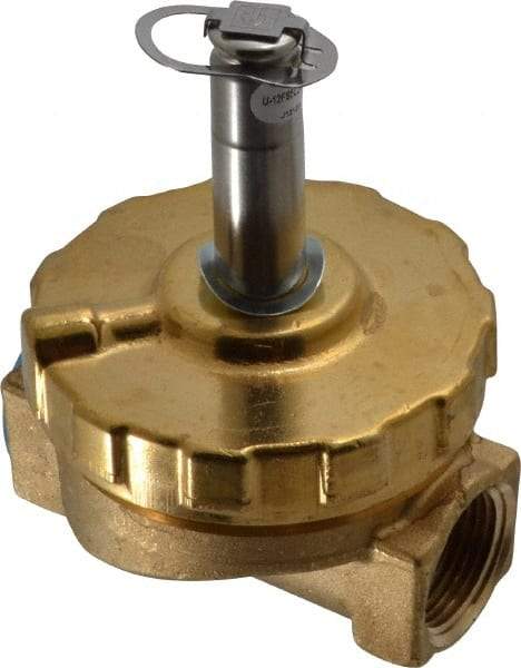 Parker - 3/4" Port, Two Way, Piloted Diaphragm, Brass Solenoid Valve - Normally Closed, 125 Max PSI, PTFE Seal - USA Tool & Supply