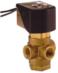Parker - 1/4" Port, Three Way, Direct Acting, Brass Solenoid Valve - Universal, 125 Max PSI, NBR Seal - USA Tool & Supply