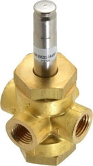 Parker - 1/4" Port, Three Way, Direct Acting, Brass Solenoid Valve - Normally Closed, 125 Max PSI, NBR Seal - USA Tool & Supply