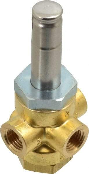 Parker - 1/4" Port, Three Way, Direct Acting, Brass Solenoid Valve - Normally Closed, 85 Max PSI, NBR Seal - USA Tool & Supply