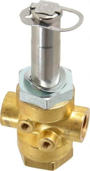 Parker - 1/4" Port, Three Way, Direct Acting, Brass Solenoid Valve - Normally Open, 235 Max PSI, NBR Seal - USA Tool & Supply