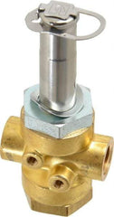 Parker - 1/4" Port, Three Way, Direct Acting, Brass Solenoid Valve - Normally Open, 235 Max PSI, NBR Seal - USA Tool & Supply