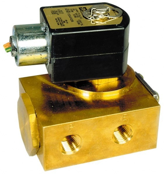 Parker - 1/4" Port Brass Three-Way Quick Exhaust Solenoid Valve - Exact Industrial Supply