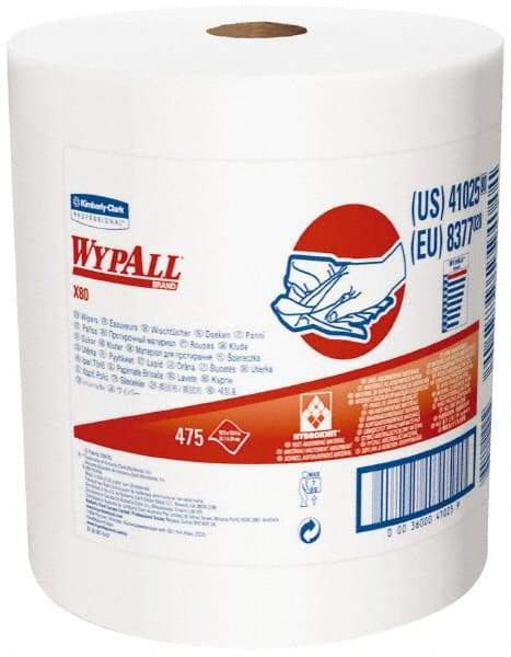 WypAll - X80 Dry Shop Towel/Industrial Wipes - Jumbo Roll, 13-3/8" x 12-1/2" Sheet Size, White - USA Tool & Supply