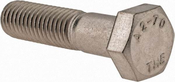 Value Collection - M12x1.75mm Metric Coarse, 50mm Length Under Head Hex Head Cap Screw - Partially Threaded, Grade 18-8 & Austenitic A2 Stainless Steel, 19mm Hex - USA Tool & Supply