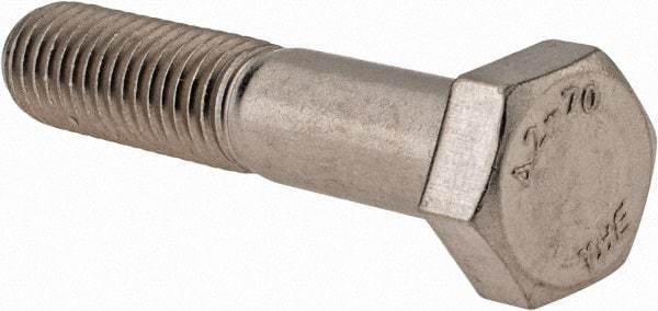 Value Collection - M12x1.75mm Metric Coarse, 60mm Length Under Head Hex Head Cap Screw - Partially Threaded, Grade 18-8 & Austenitic A2 Stainless Steel, 19mm Hex - USA Tool & Supply