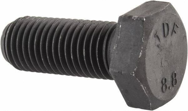 Value Collection - M12x1.50mm Metric Fine, 30mm Length Under Head Hex Head Cap Screw - Fully Threaded, Grade 8.8 Steel, Uncoated, 19mm Hex - USA Tool & Supply