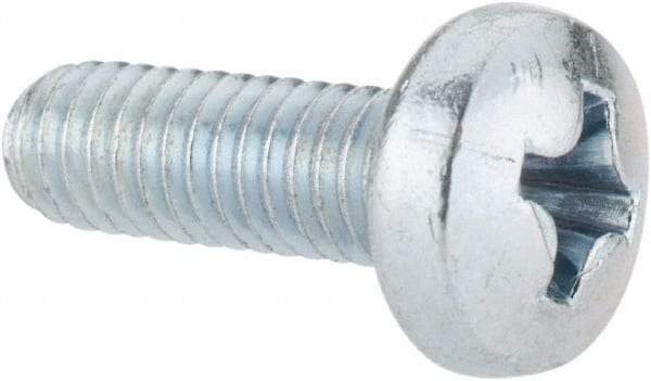 Value Collection - M4x0.70, 12mm Length Under Head Phillips Drive Machine Screw - Pan Head, Grade 4.8 Steel, Zinc-Plated Finish, Without Washer - USA Tool & Supply