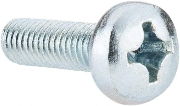 Value Collection - M6x1.00, 20mm Length Under Head Phillips Drive Machine Screw - Pan Head, Grade 4.8 Steel, Zinc-Plated Finish, Without Washer - USA Tool & Supply