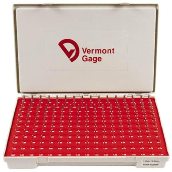 Vermont Gage - 185 Piece, 1.3-4.98 mm Diameter Plug and Pin Gage Set - Plus 0.01 mm Tolerance, Class ZZ - USA Tool & Supply