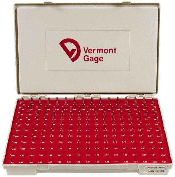 Vermont Gage - 185 Piece, 1.31-4.99 mm Diameter Plug and Pin Gage Set - Plus 0.01 mm Tolerance, Class ZZ - USA Tool & Supply